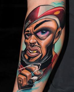 New school cartoon character tattoo by @klark_tattoo
