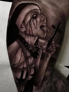 Realism demonic nun tattoo by @kriswilson_ink