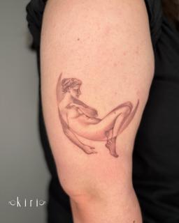 Fine line classical figure tattoo by @kiri.vrs