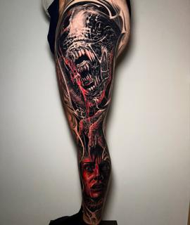 Realism horror portrait tattoo by @lazaros_brone