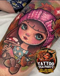 Illustrative mushroom girl tattoo by @leahmoule