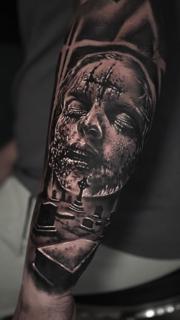 Realism cemetery face tattoo by @leandros_argyropoulos_