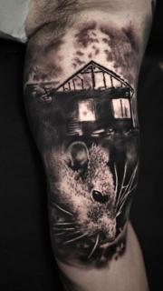 Realism mouse and house tattoo by @leandros_argyropoulos_
