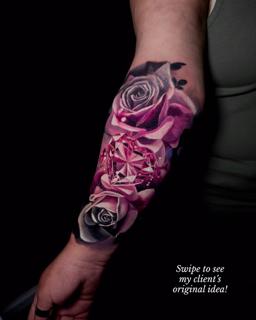 Realism rose and diamond tattoo by @leannefate