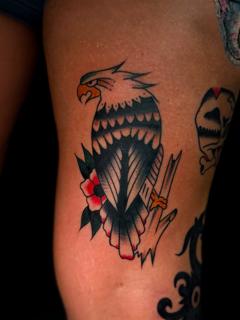 Traditional traditional eagle tattoo by @leeregantattoo