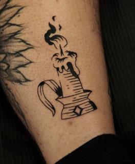 Traditional melting candle tattoo by @fabrikatattooaesthetica
