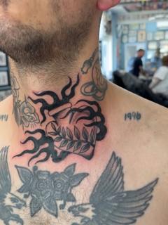 Traditional flaming heart tattoo by @shedwolf