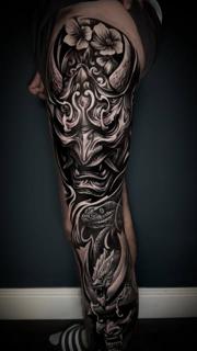 Japanese japanese mask tattoo by @ozkotattooart