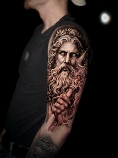 Realism greek god tattoo by @lisa__ink