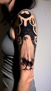 Realism ghostly crows tattoo by @lisaammertattoo
