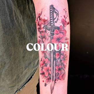 Japanese katana cherry blossoms tattoo by @lorr.ink