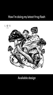 Blackwork frog mushrooms tattoo by @lorr.ink