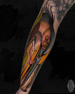 Neo-traditional illustrative multi-eyed creature tattoo by @lukaskaytattoo