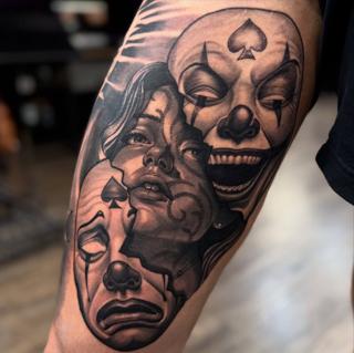 Realism clown faces tattoo by @lukaszmtattoo