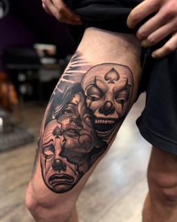 Realism clown faces tattoo by @lukaszmtattoo
