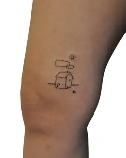Fine line minimal house tattoo by @tatts_n_tonic