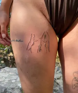 Fine line abstract figures tattoo by @atsoumpeli