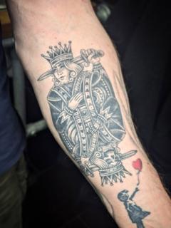 Traditional king of hearts tattoo by @maisie.llewellyn