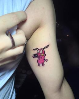 Cartoon courage dog tattoo by @mama.tattooo