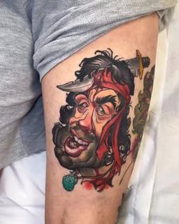 Neo-traditional cartoonish warrior tattoo by @marcustattoos