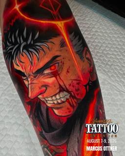 Anime angry anime character tattoo by @marcusottner