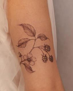 Fine line berry branch tattoo by @marditattoo