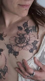 Fine line floral peony flower tattoo by @marisatattooartist