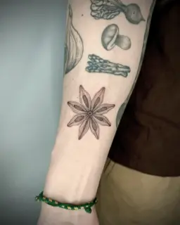 Illustrative star anise tattoo by @martatattoos