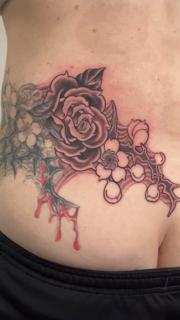 Blackwork floral rose tattoo by @matt.ono.tattoo