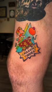 Cartoon cartoon character tattoo by @meg.tattz