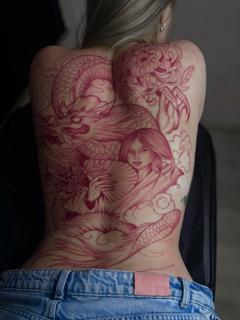 Japanese dragon and woman tattoo by @mia.ink._