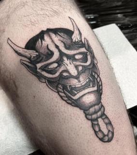Japanese hannya mask tattoo by @mitchmicallef