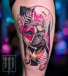 Illustrative french bulldog portrait tattoo by @monny636