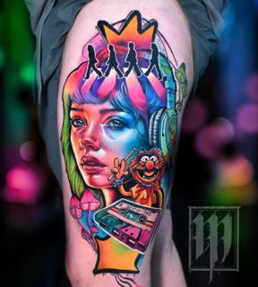 Illustrative pop culture portrait tattoo by @monny636