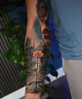 Surreal realism surreal face flower tattoo by @monny636