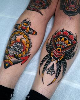 Traditional traditional spider tattoo by @morstattoo