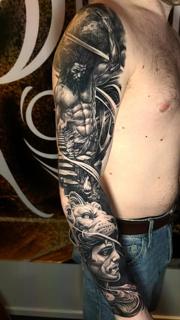 Realism atlas lioness portrait tattoo by @mortenstubbe_tattoos
