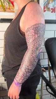 Ornamental mandala sleeve tattoo by @niallbarton