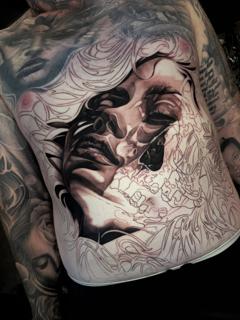 Realism woman skull tattoo by @littlenicktattoo