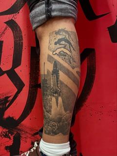 Realism space shuttle tattoo by @s.lap_inkaholic