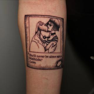 Linework movie scene tattoo by @mrduke__inkaholic
