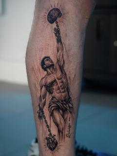 Realism man with brain and heart tattoo by @nikoselmaidis_tattoo