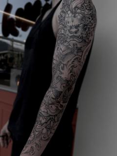 Japanese japanese masks tattoo by @tattoopaiges
