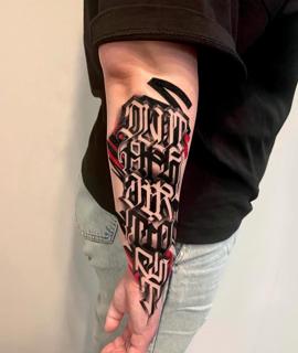 Lettering gothic script tattoo by @lune82er