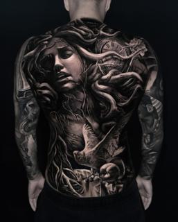 Realism woman with branches tattoo by @dast.one