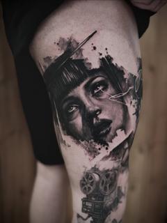 Realism film noir portrait tattoo by @panayiotis_so
