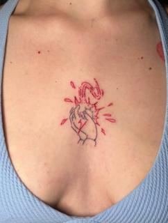 Fine line hands with energy tattoo by @littletinypoke