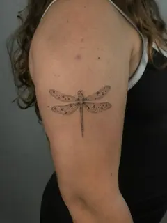 Dotwork dragonfly tattoo by @artbymateospi