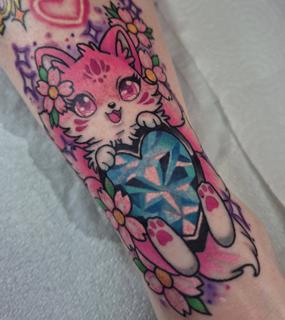Anime cute cat tattoo by @pixierobsontattoo