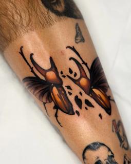 Traditional beetle tattoo by @psyhiskond